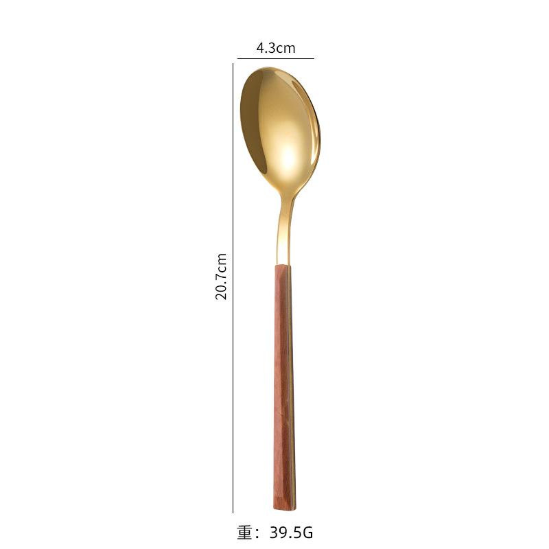 Ins tableware Internet celebrity 304 stainless steel knife and fork imitation wood grain handle steak knife and fork gift box set dessert spoon