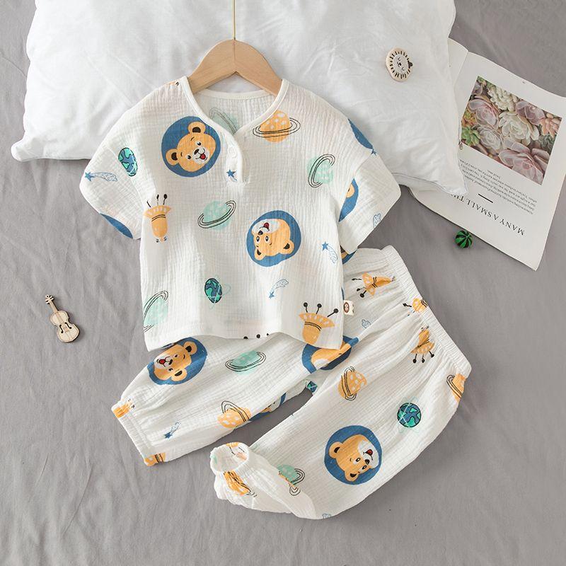 

Детская домашняя одежда, летний тонкий комплект с коротким рукавом для мальчиков и девочек, одежда с кондиционером, детские пижамы, лето 140