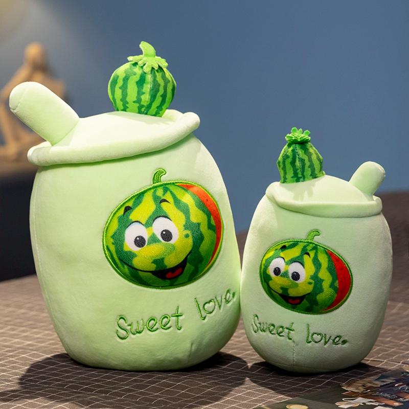 Cute Boba Milk Tea Plushie Toy Soft Stuffed Fruits Milk Tea Hug Pillow Balls Bubo Tea Cup Cushion For Kids