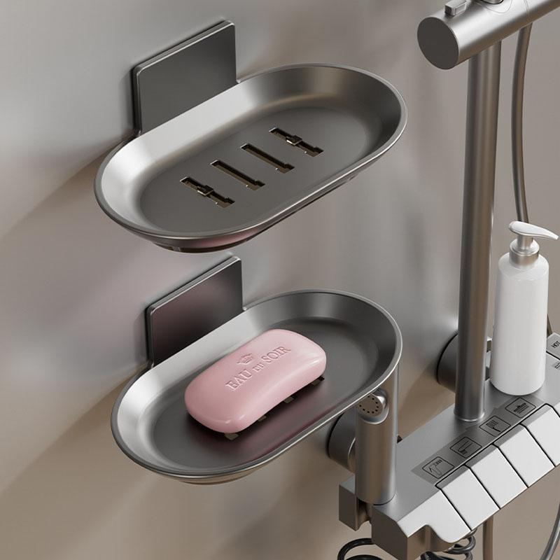 Bathroom Space Aluminum Soap Box Without Punching With Drain Tray Wall Soap Storage Box Wall Hang Soap Rack