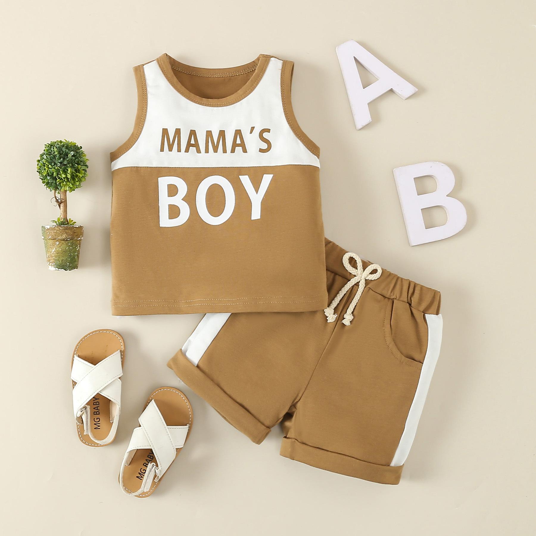 

Boys Sets Summer Children s Casual Color-blocked Letter Vest and Shorts 0-6M світло-коричневого кольору