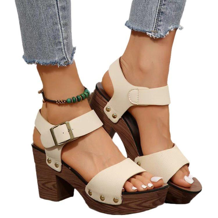 Large Size Thick High Heel Sandals for Women In Summer New Style Rivet Strap Sandals for Women