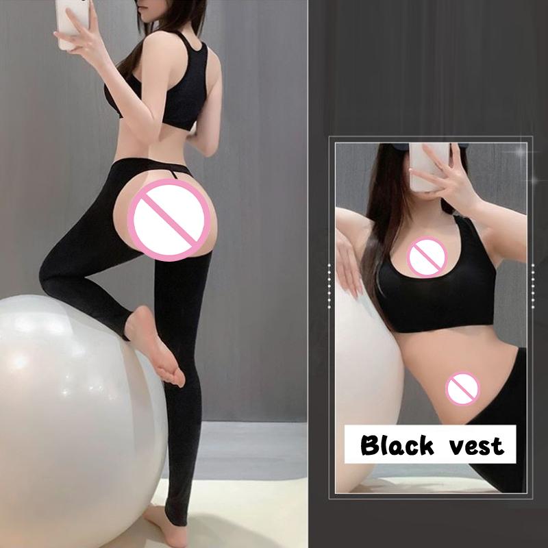 Erotic Butt Exposing Leggings Teddy Lingerie Sexy Women Zip Open Crotch Skinny Pants Outdoor Rolepaly Costumes Stretch Yoga Pant