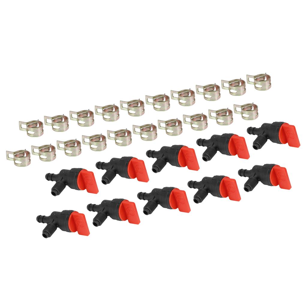 90 Degree Fuel Shut Off Valve, Carburetor Parts with 10 Shut Off Valves and 20 Clips, for 1Celsius4in Tube 698181 494539 697944 35857