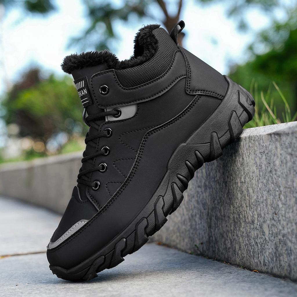 new men's snow boots, high-top leather boots, winter boots, cold-resistant, popular outdoor wear, durable, with lining