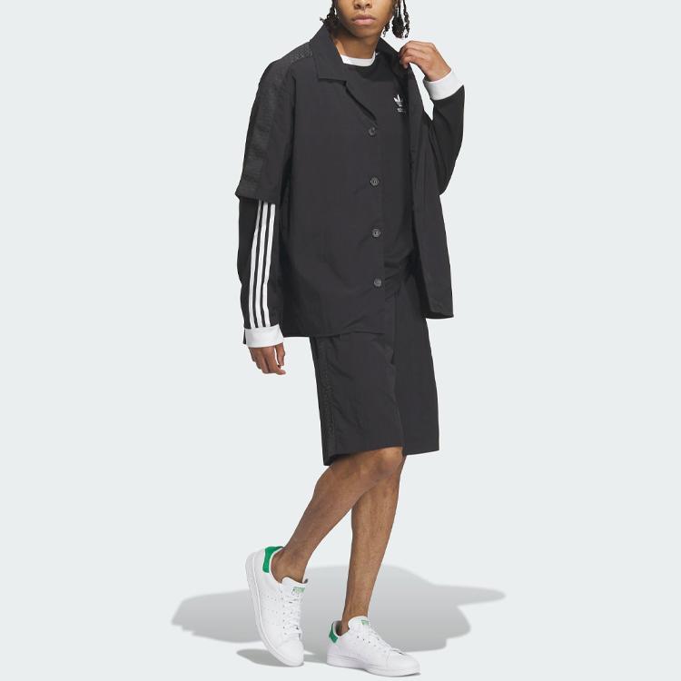 Adidas Originals Monogram Print Color Block Casual Sports Short Sleeve Shirt Unisex Tops Black IN1033