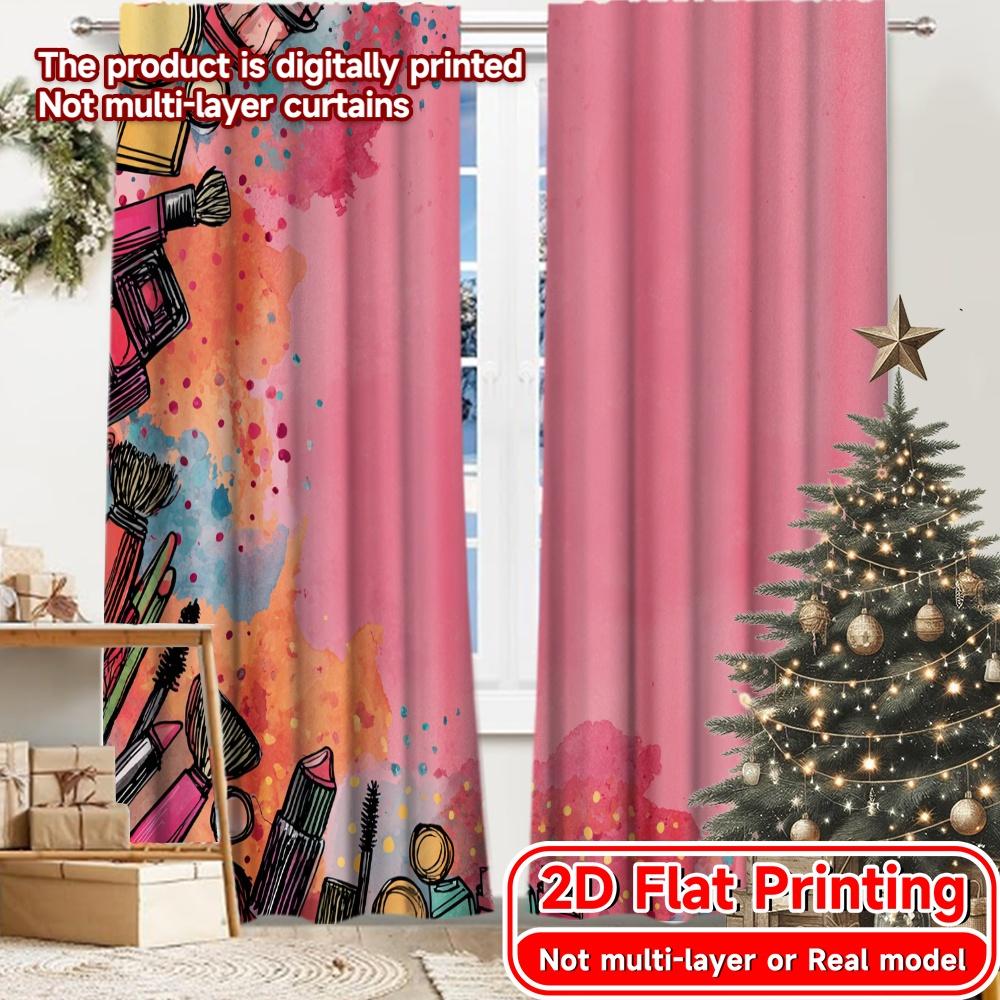

Set Of 2 Flat Printing Curtains Without Rod Makeup Day Beauty Products Valentine Is Festival Popular Drapes Made Polyester W100*H70(CM)-Grommet top&1PCS