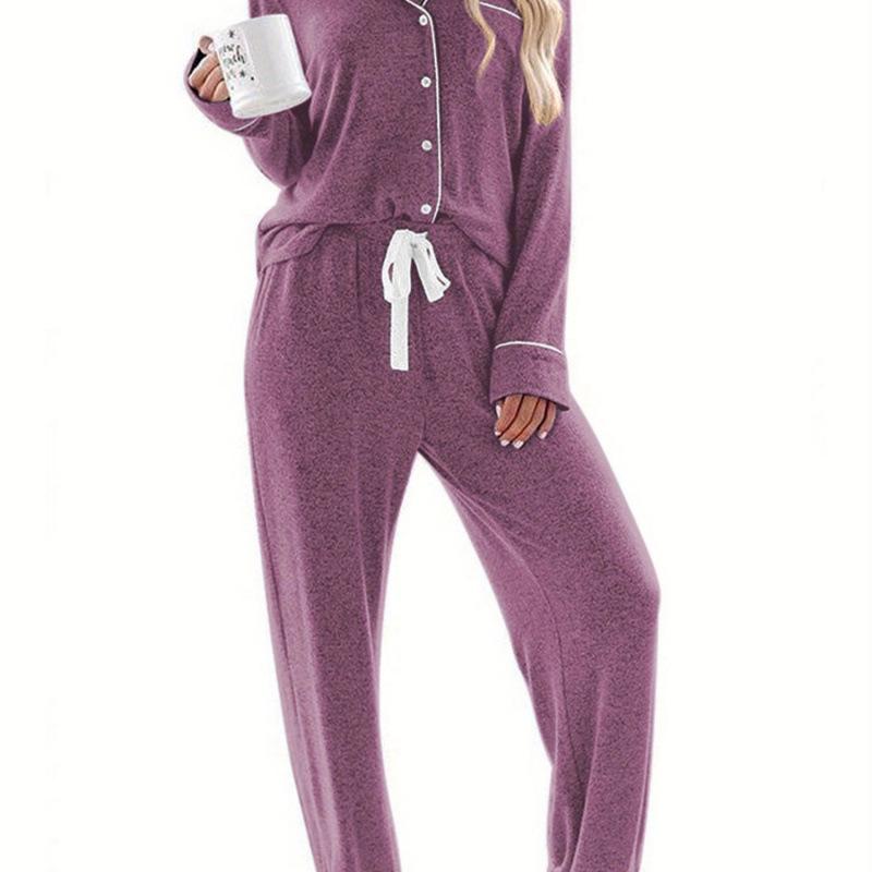 Women's Long-Sleeve Pajama Shirt - Casual Button-Down