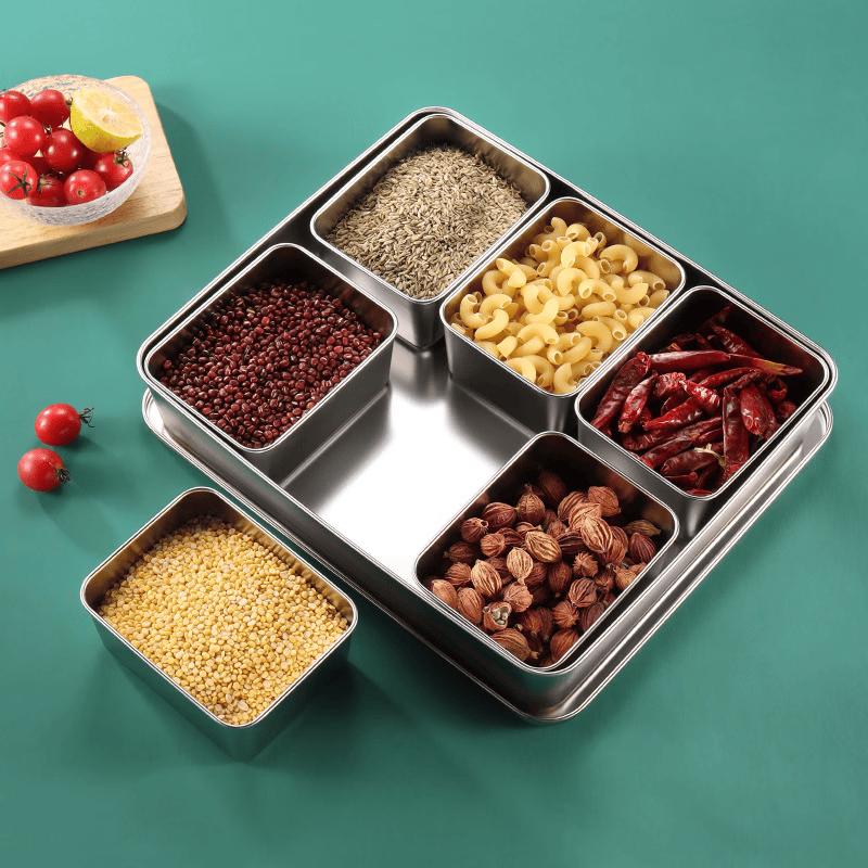 Zhi Shi Stainless Steel 4-Compartment Seasoning Jars, 2-Pack
