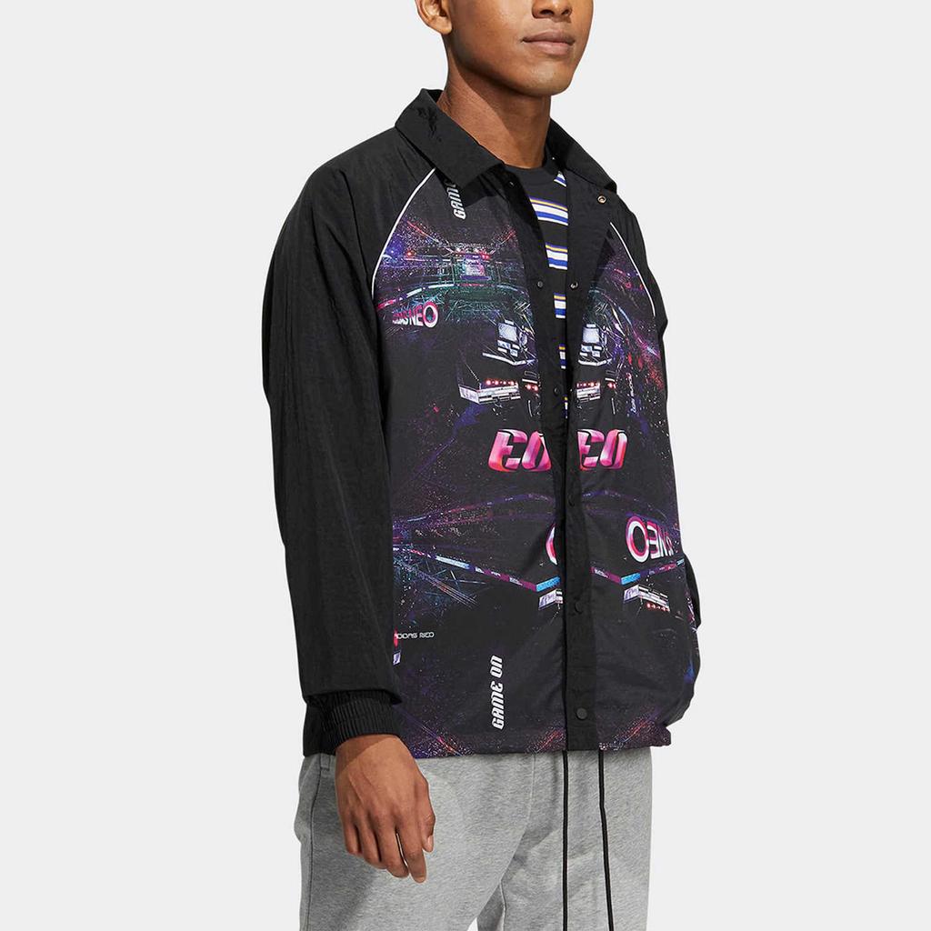 Adidas Abstract Pattern Print Raglan Sleeve Jacket Men Outerwear Black IA6868