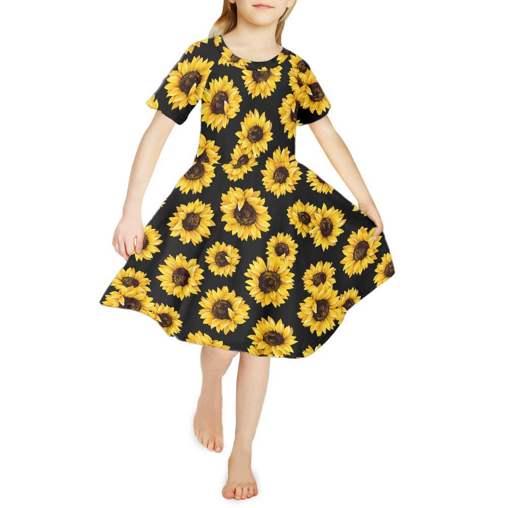 Girls 3D Print Dresses Kids Girl Party Sleeveless Princess Dress Tank 3D Sunflower Print Dress