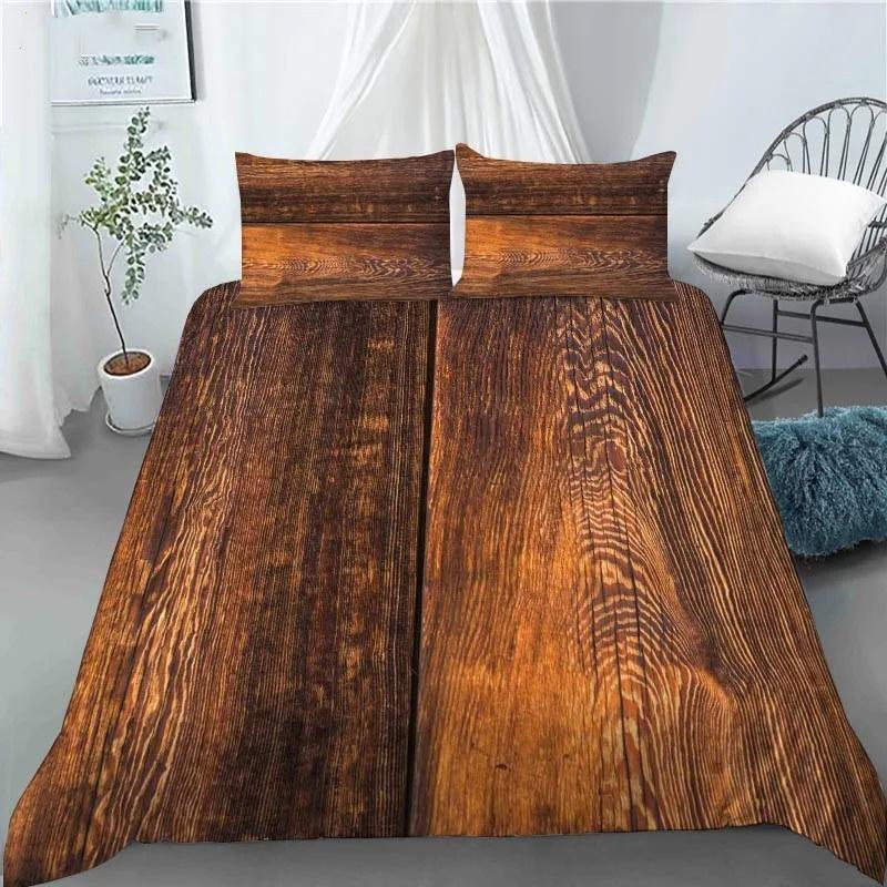 3D Retro Wood Duvet Cover Polyester Quilt Set with Pillowcase King Queen Size Kids Adults Home Decor