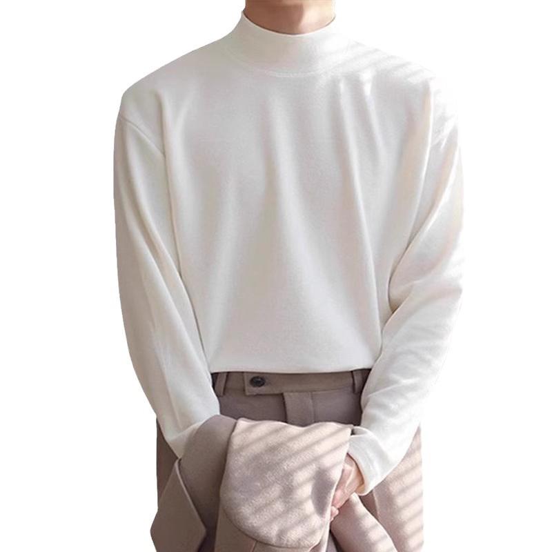 Men's Thermal High-Neck Base Layer Top, Velvet-Lined, Thick, Loose, Warm Inner Wear for Students