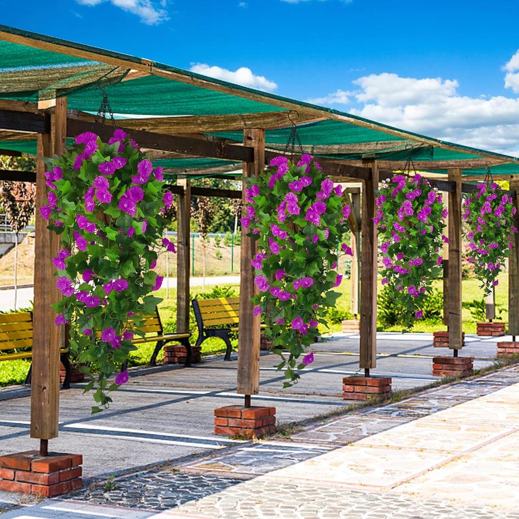 Artificial Fake Hanging Flowers Plants Basket for Spring Outdoor Outside Decoration,UVResistant Faux Plastic Fabric Flower Morning Glory Petunia