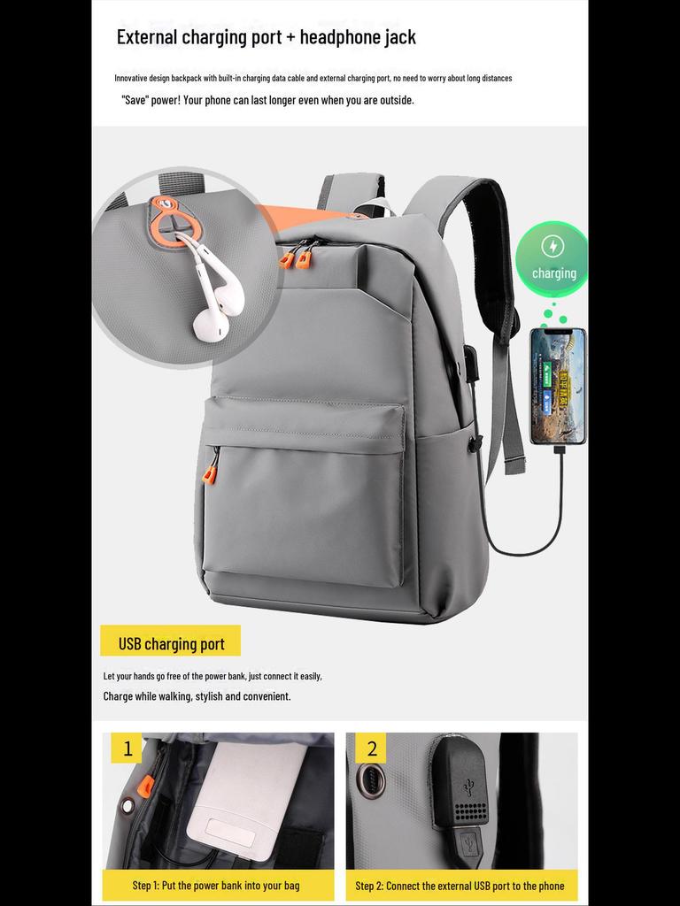 Cross-Border Casual Fashion USB Charging Backpack | High-End Trendy Commuter Bag with Custom Printing