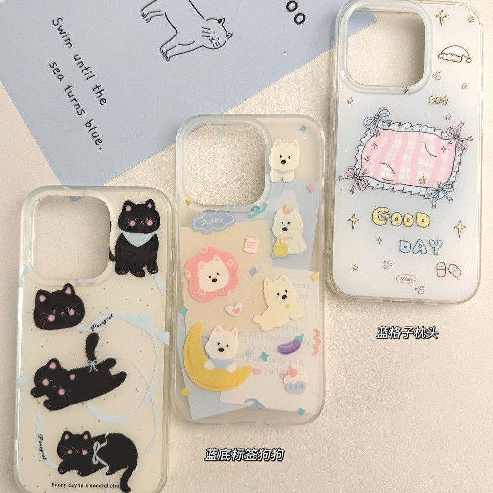 Cute kitten puppy iPhone17/16promax mobile phone case Air suitable for Apple 15 white background imd14/13
