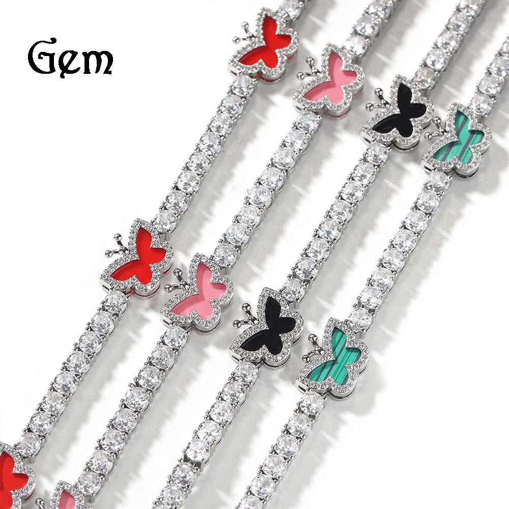 New hip-hop zircon tennis chain, personalized simple color butterfly splicing necklace, tennis necklace