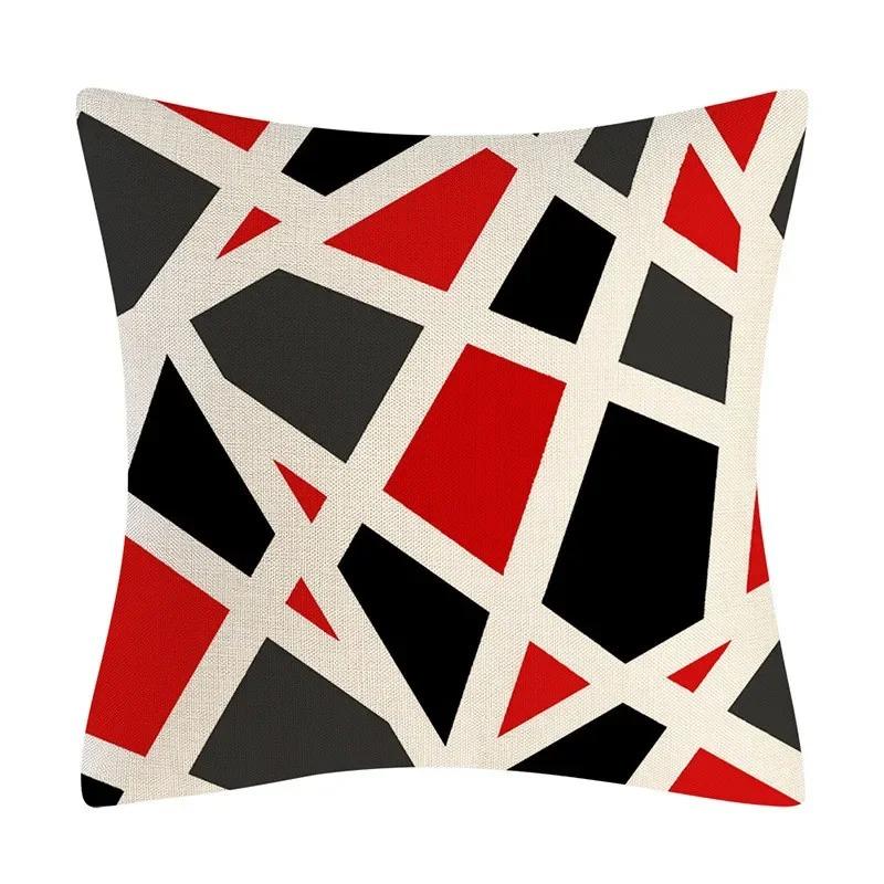 Poszewka na poduszkę do dekoracji domu Modna poduszka Abstrakcyjna poszewka na poduszkę Czarno-czerwona geometryczna poszewka na poduszkę Sofa