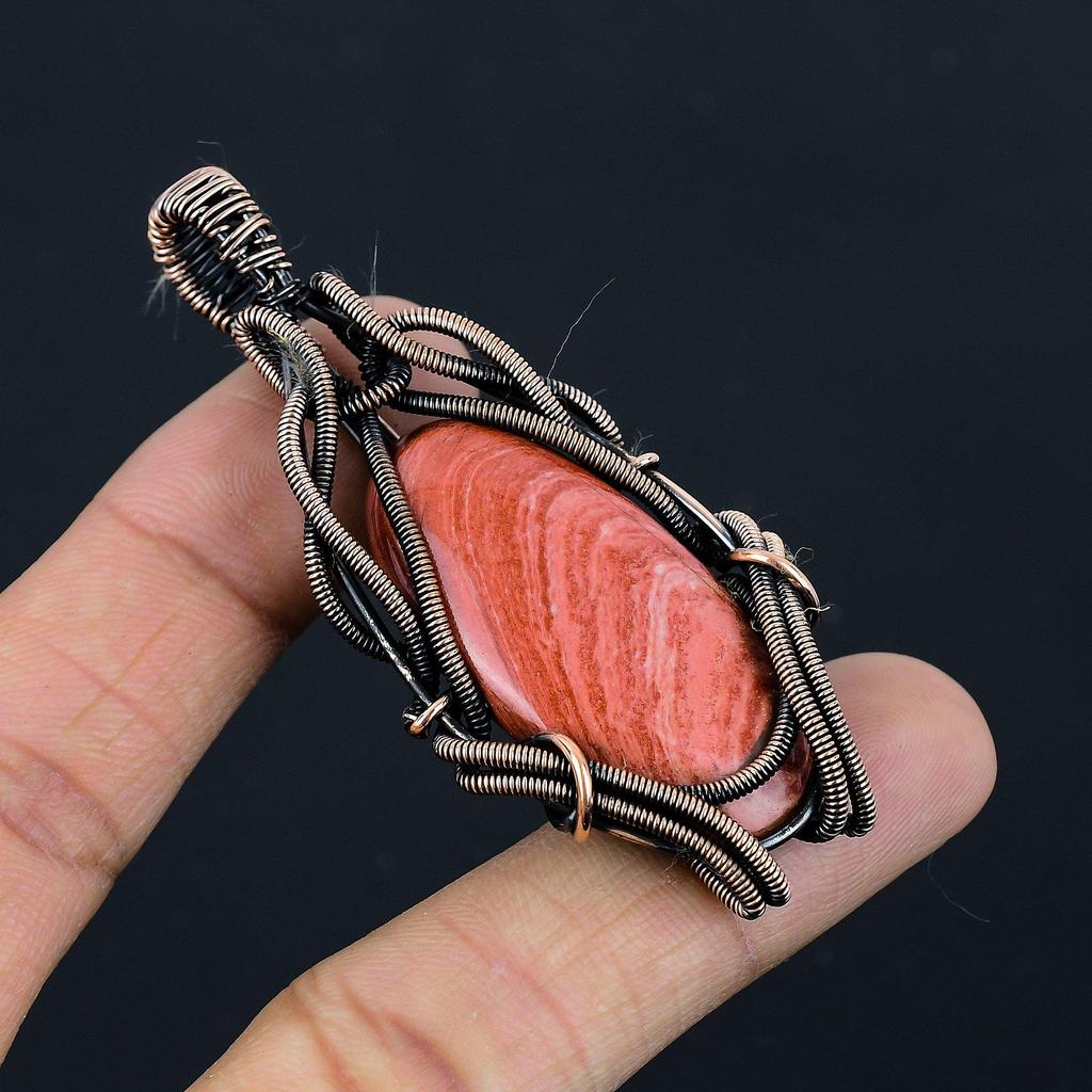 Red River Jasper Handmade Pendant, Natural Gemstone Jewelry, 999 Copper Wire Wrapped Pendant Jewelry, For Gift