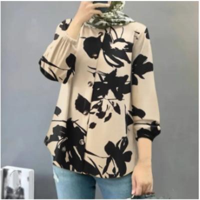 Blusas y camisas de manga larga con cuello redondo y estampado de flores informales para primavera y otoño para mujer