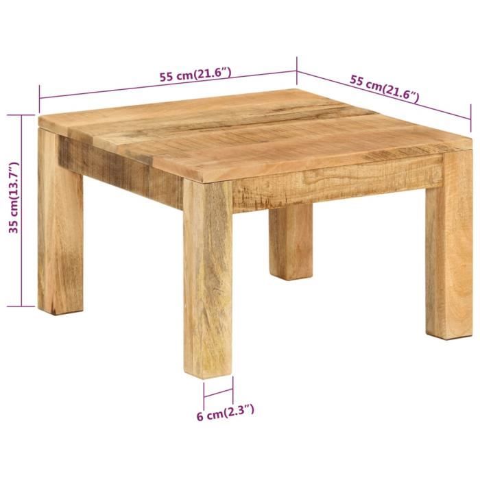 350321 vidaXL Table basse 55x55x35 cm Bois de manguier massif