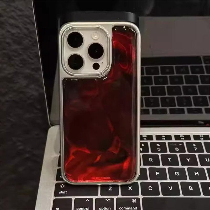 

Чехол для телефона Advanced Drip Glue Silver Frame с рисунком волн воды и красным темным окрашиванием для iPhone 13 14 15 16 pro max iPhone 15 Pro