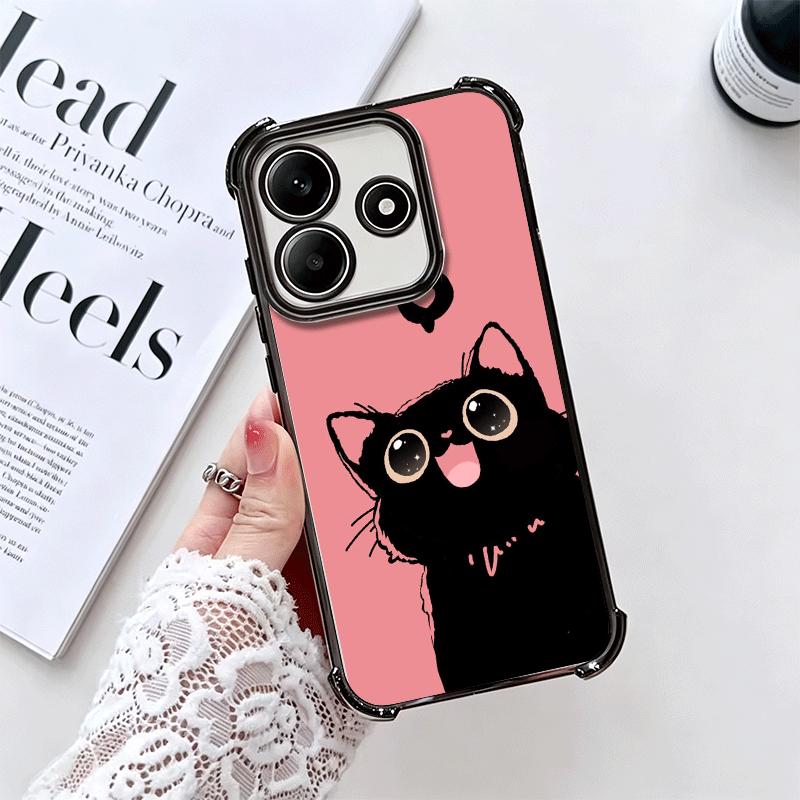 Black Cat Cartoon Cute Plating Phone Case For Xiaomi Redmi Note 14 15 Pro Plus 13 12 11 11S 11T 10 9S 9 5G Anti-Fall Airabag Cov