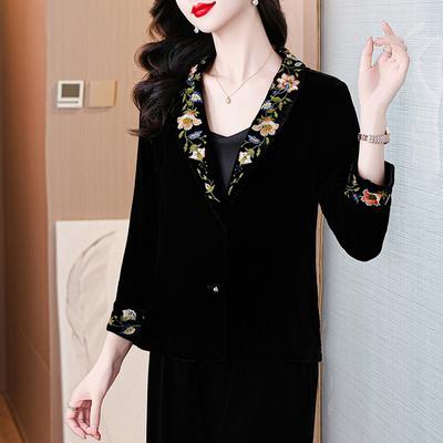 Blazer Temperament Mother Suit Nine-quarter Sleeve Mulberry Embroidered Top High-end Commuter Retro Coat Women