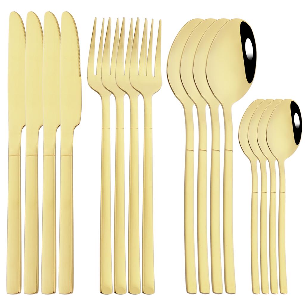 16Pcs Rose Gold Dinnerware Set Knife Fork Coffee Tea Spoon Cutlery Set Stainless Steel Tableware Western Home Kitchen Flatware
