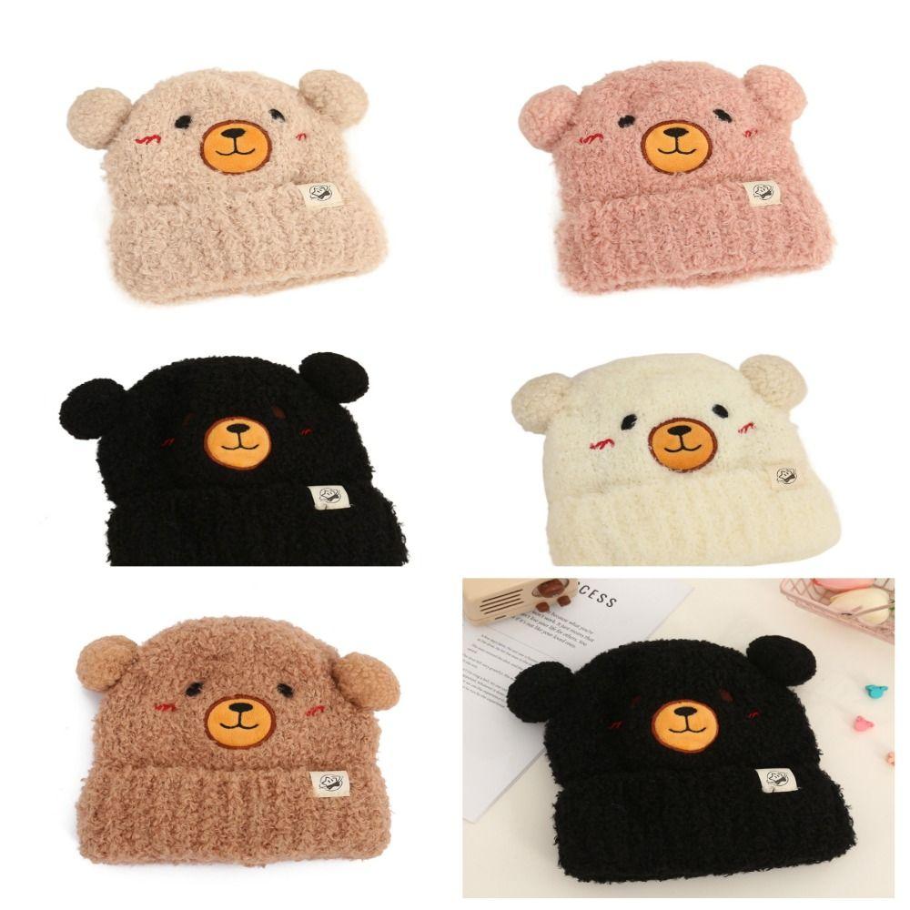 

Хлопковая детская шапочка, однотонная детская вязаная шапка с милым медвежонком, вязаная шапка для новорожденных