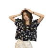 Chiffon floral top age-reducing girl short-sleeved Korean version summer one-word shoulder top bubble sleeve new foreign French style