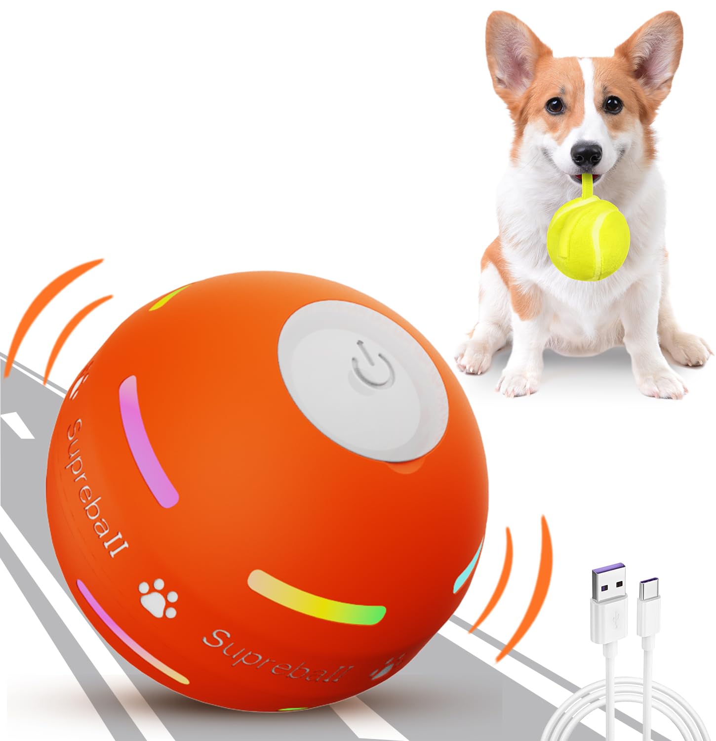 

Petiepaw Interactive Dog Dog New Durable Automatic Rolling Ball Toy for and Large USB Rechargeable Toy, Ball, [2025 Upgrade] Motion-Sensing Small,