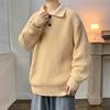 Japanese Lazy Style Polo Neck Sweater Men's American Retro Coffee Color Advanced Sense Oversize Knitted Sweater