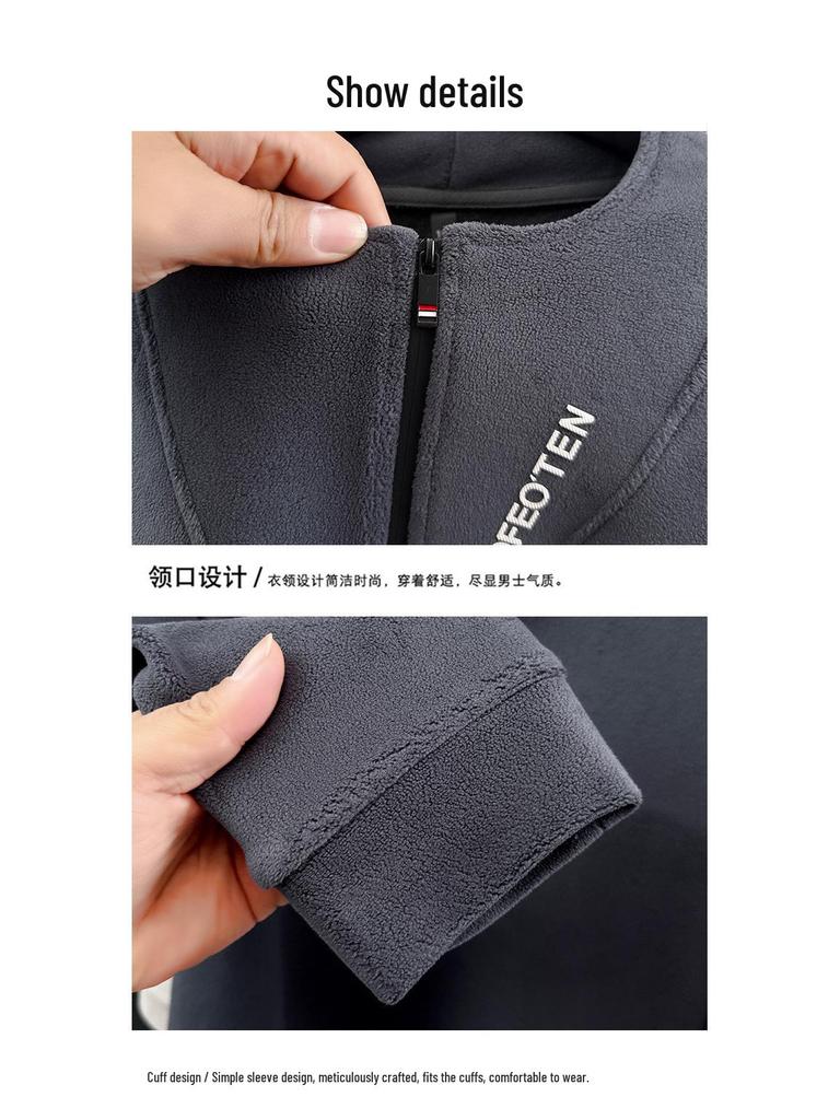 Men's Plush Half-Zip Stand Collar Fleece Sweatshirt for Autumn/Winter