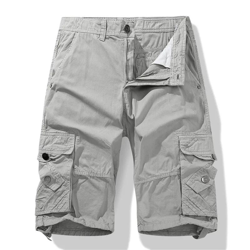 Summer Men's Cargo Shorts Loose Casual Below Knee Pants Elastic Waist Outdoor Jogging Cotton Knee Length Pants
