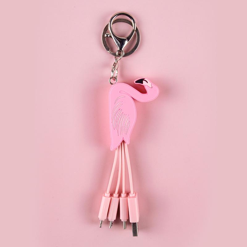 Flamingo Cartoon Multi-Head Fast Charge Keychain Cable