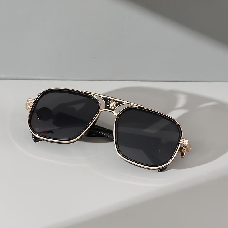 Fashion Super Large Retro Gradient Color Metal Double Bridge Sunglasses, with Snake Head Decoration, Futureist Y2K Style