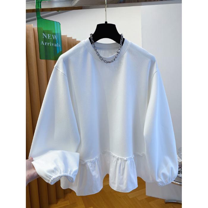 Женская футболка с оборками и длинным рукавом, осенне-зимняя, трансграничная - Свободная, шикарная, уникальный дизайн 4XL белый