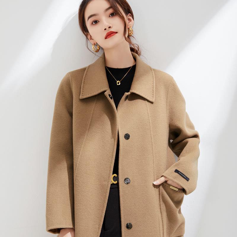 2024 Autumn/Winter Slim Fit Double-Faced Wool Coat, Large Size, Cashmere Blend