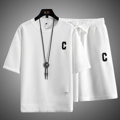 Waffle Mens Set Letné T-Shirt Shorts Tepláky Pánske Streetwear Krátky rukáv 2-dielna sada Ležérne Muži Športový oblek Oblečenie