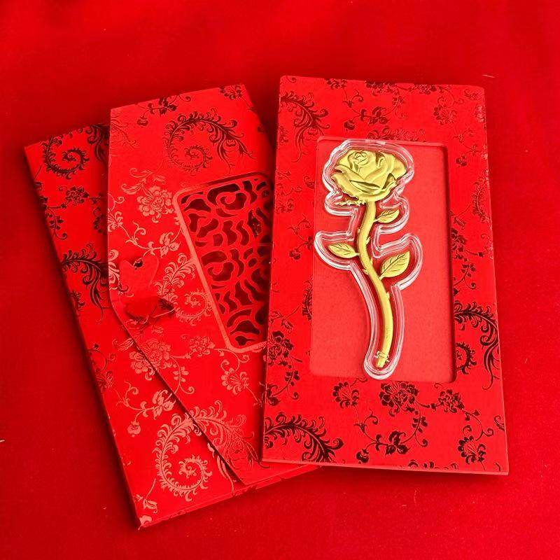 Golden Rose Red Envelope Gift Box - Creative Festival, Valentine’s Day, Wedding Party Favors, High-Grade Hot Stamping.