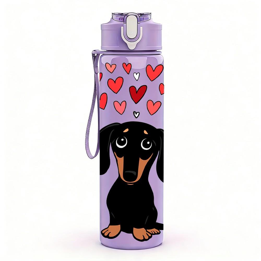 1PC Dachshund Dog With Heart Balloon Print 750ml Color Plastic Sports Water Bottle Leakproof Flip Straw Lid Suitable for Sports Office Home Use