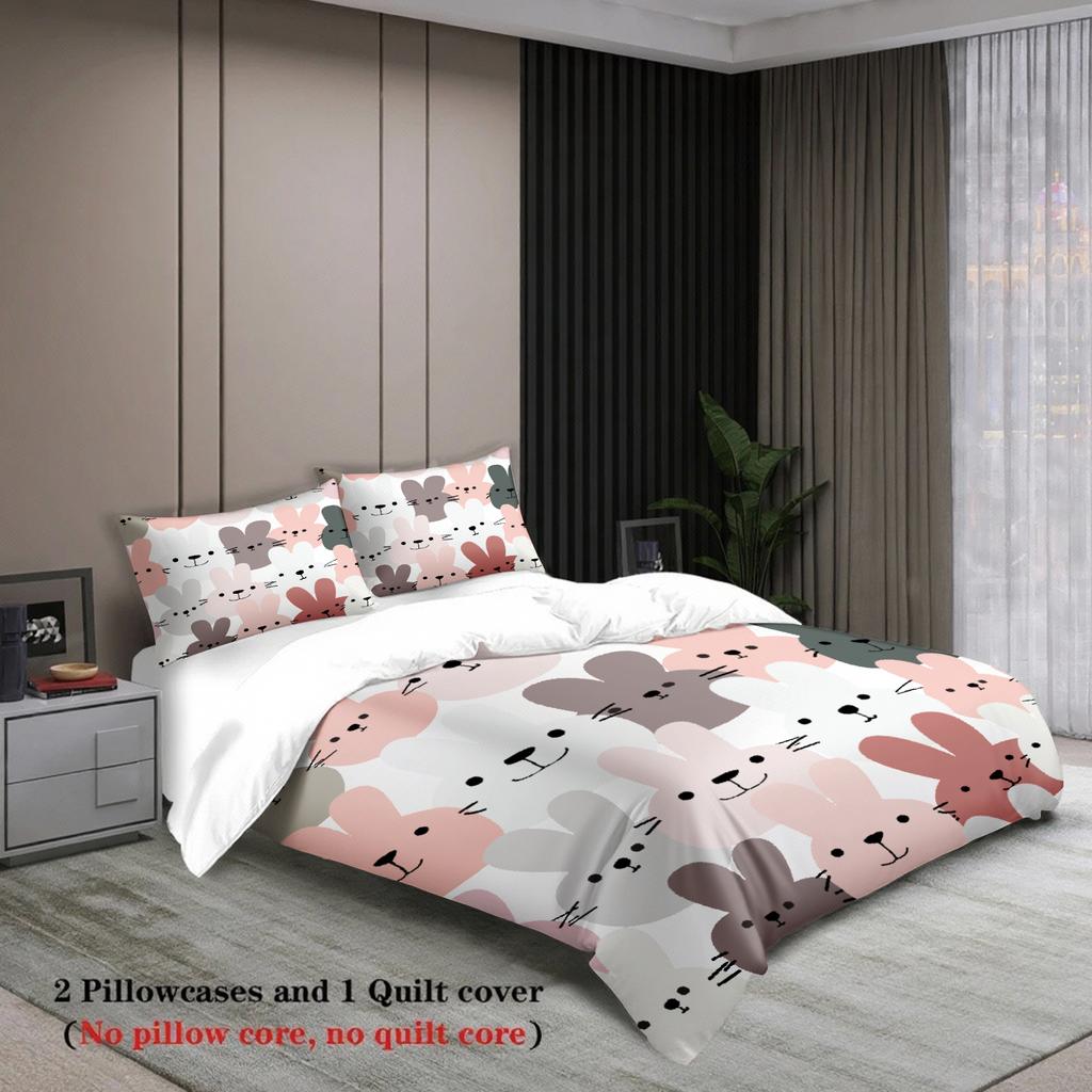 3pcs Bunny Rabbit Pattern Bedding Sets Gifts For Girls 3D Printed Queen King Size Duvet Cover Sets With Pillowcases No Filling