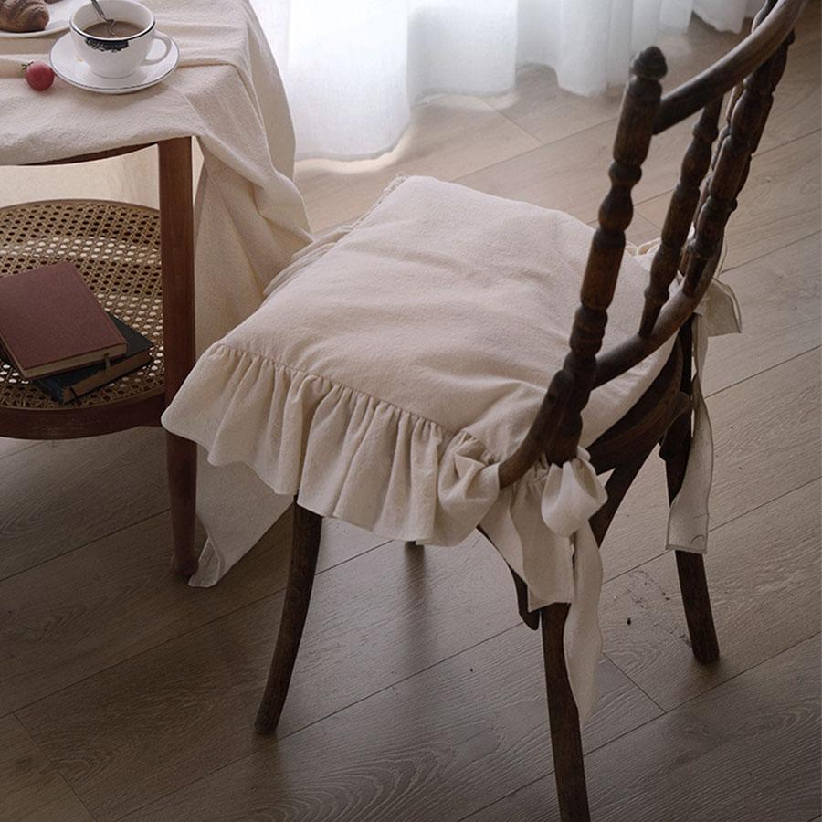 100% Cotton French Style Chair Cushion Cover Washable There Are Ruffle Strap Artistic and Creative Seat Cushion Cover Home Decor