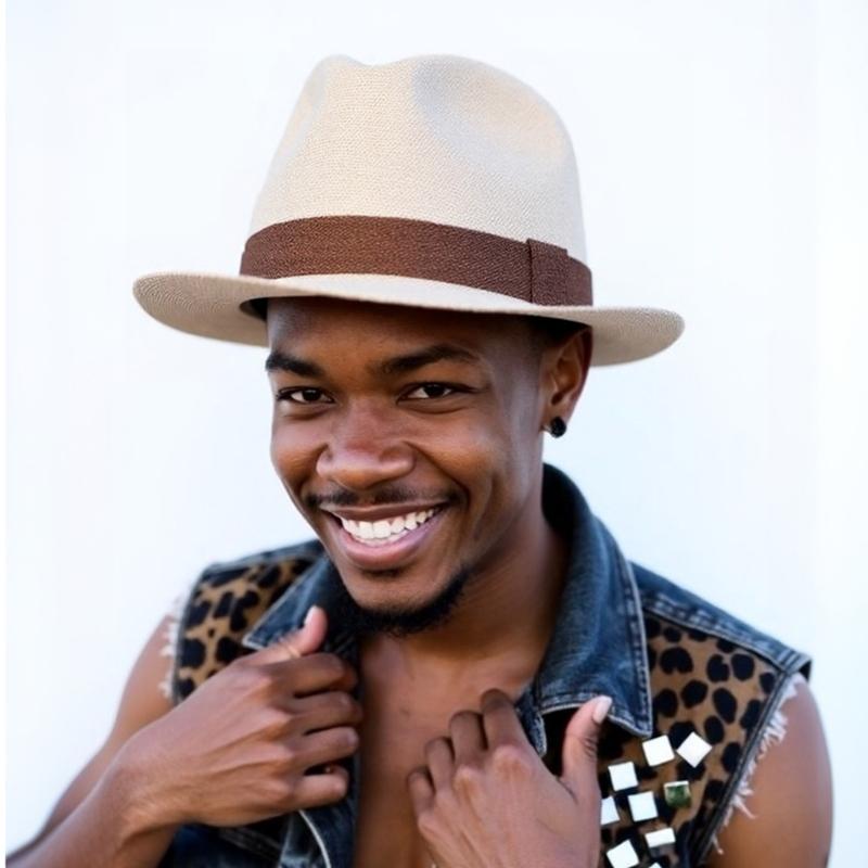 Men's Summer Straw Trilby Hat Sun Protection Lightweight Foldable for Beach Travel Outdoor Activities