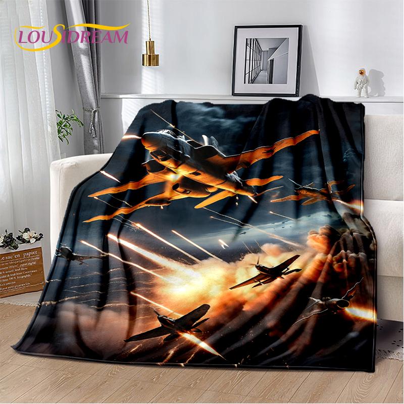 3D Space Spitfire Aircraft  Air Force Jet Fighter Cartoon Blanket,Soft Throw Blanket for Home Bedroom Bed Sofa Cover Child Gift