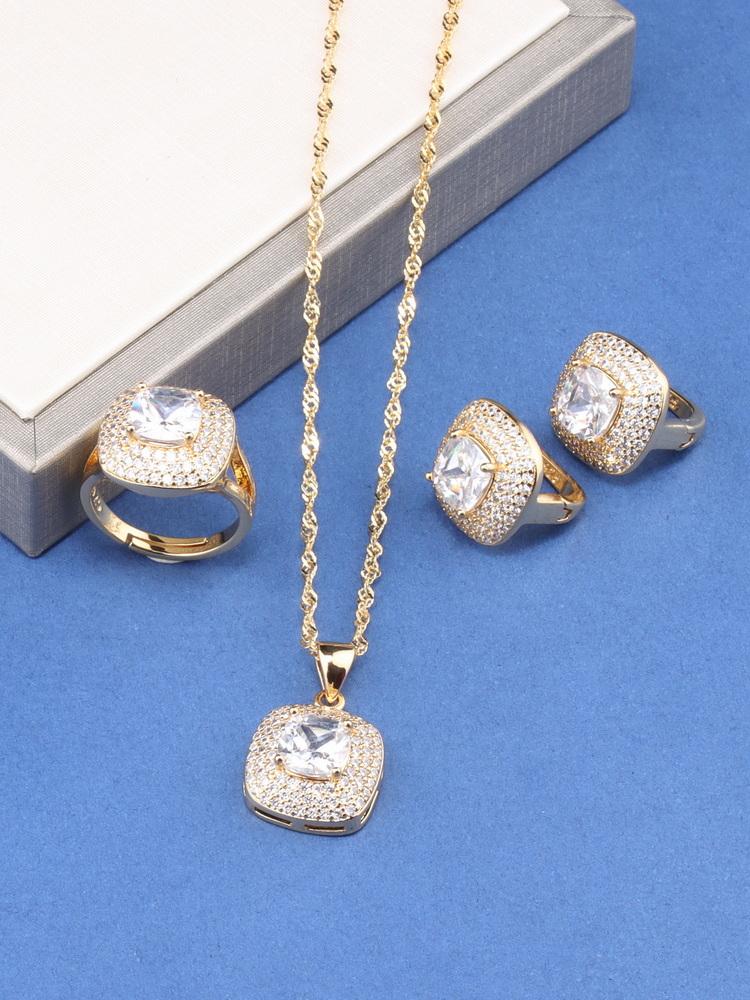 Charm Square Italy Brazil Jewelry Accessories  Gold Plated Bridal Wedding Sets Necklace And Earrings Ring For Women Gift