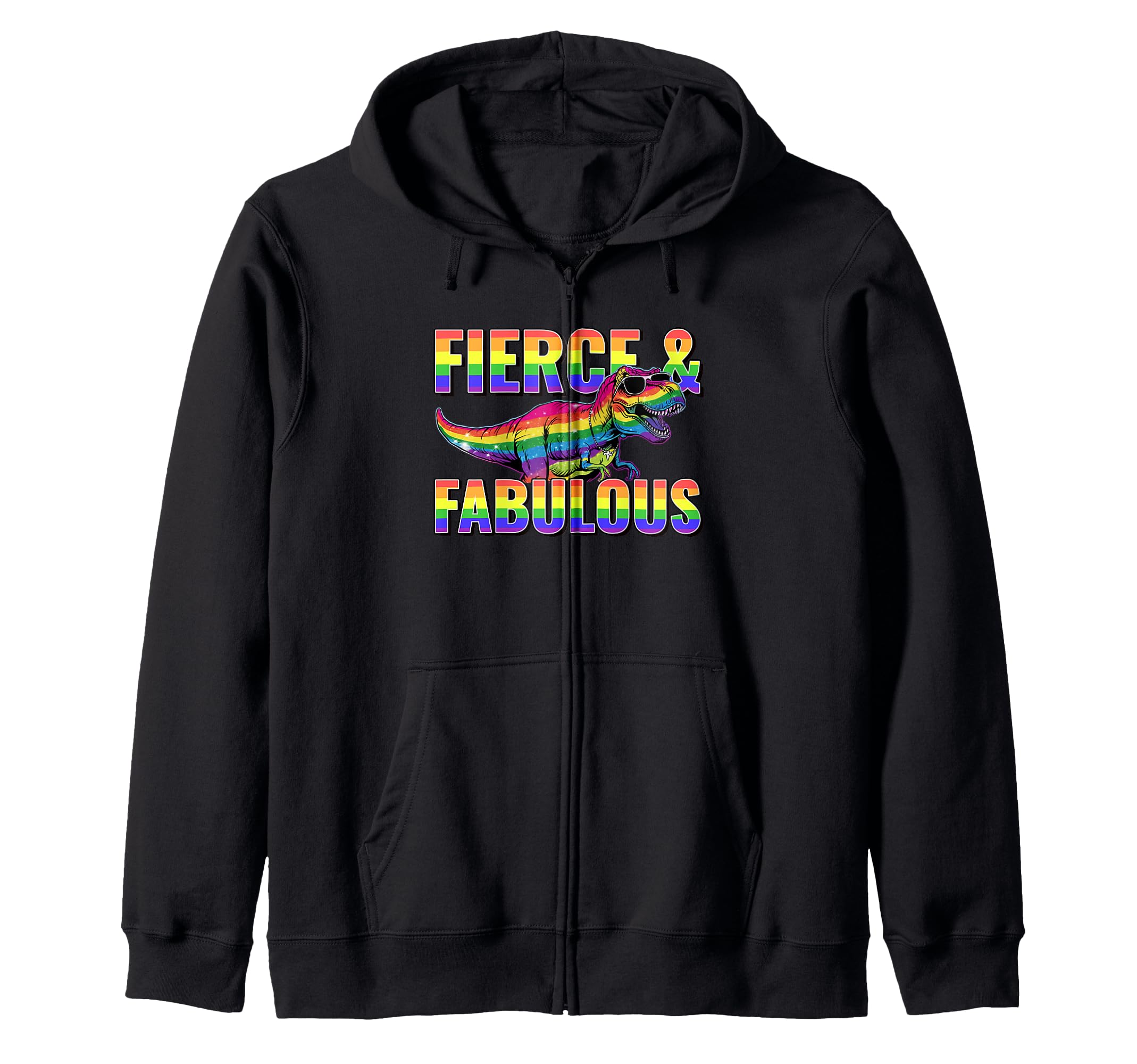 

Fierce Fabulous Funny Rainbow Sunglasses LGBTQ Pride Zip Hoodie & T-rex чорний