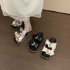 French casual belt buckle thick-soled cloth-covered cool slippers summer retro outer wear open-toed flat-bottomed casual one-word slippers