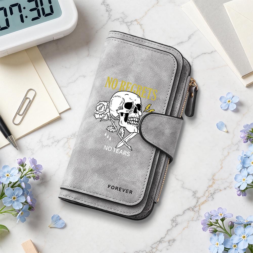 Gothic Skull Pattern Long Wallet Multi Card Slot Portable PU Purse For Daily Use